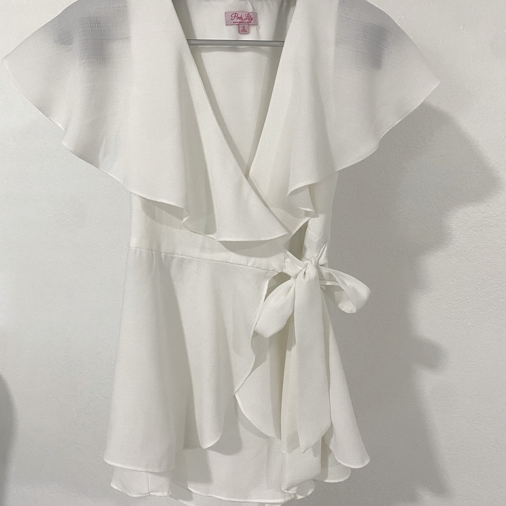 Pink Lily Ruffle Wrap Romper - Picture 2 of 6